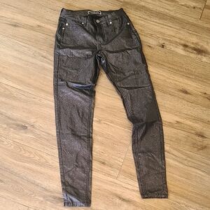 Metallic, Coated, Shimmer, Stretch Jeans, Skinny, Mid Rise, Melanie Lyne, Sz 4